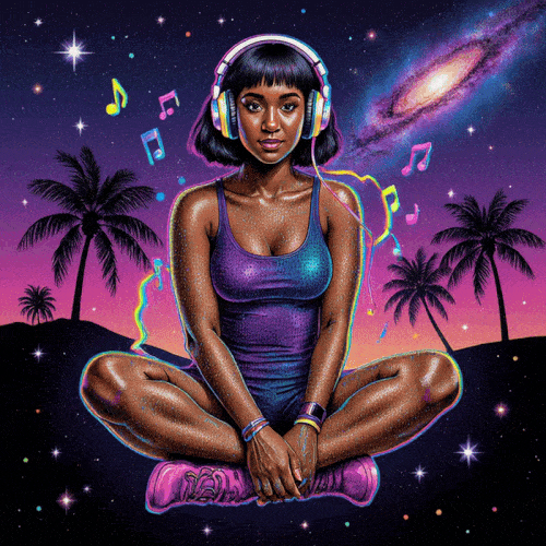 Animation of girl floating in space